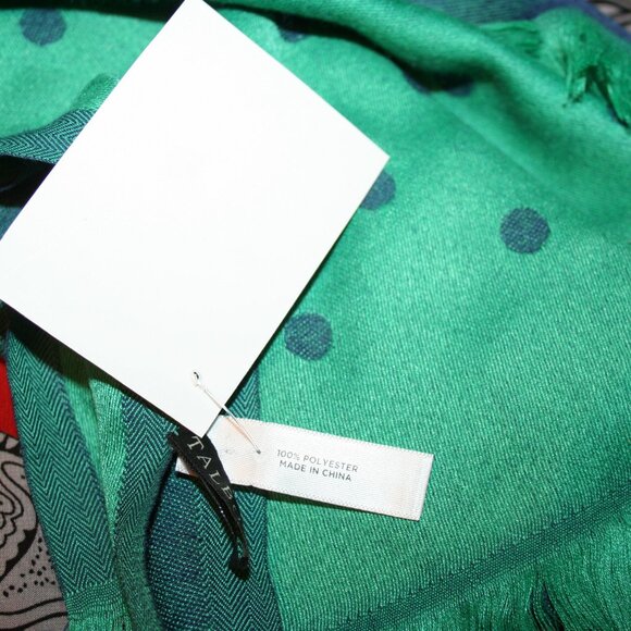 Talbots Fringed Green / Dark Green Polyester Long Winter Scarf - Picture 8 of 10